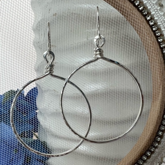 Artisan Sterling Silver Hammered Hoops .925 - Picture 14 of 14